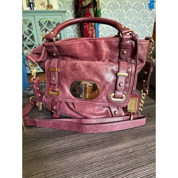 Badgley Mischka Mulberry and Gold XL Convertible Crossbody